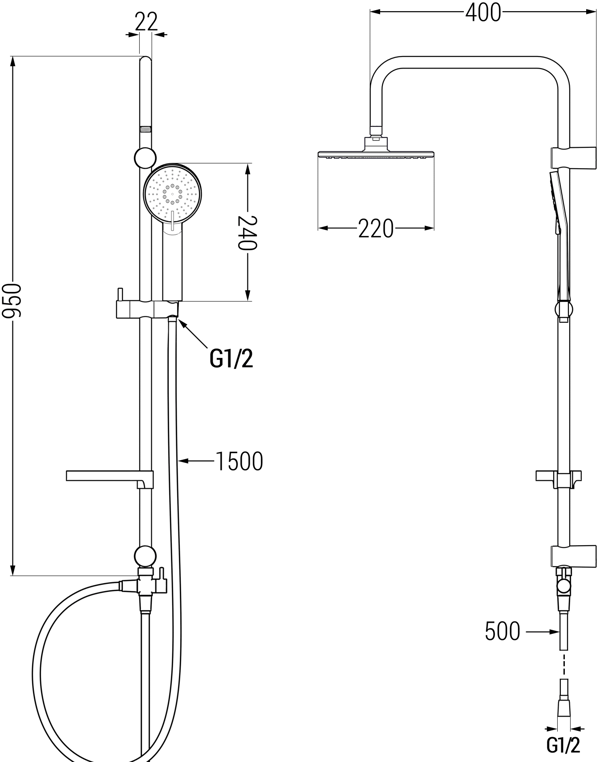 Mexen X40 bruserkolonne, sort - 7984040091-70