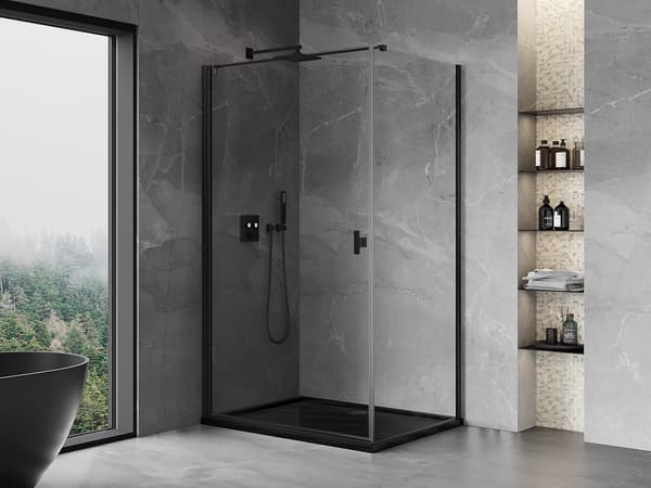 Mexen Mist-B hængslet brusekabine 80 x 75 cm, transparent, sort - 8A2T-080-075-70-00