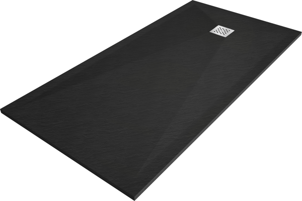 Mexen Stone+ rektangulær kompositbrusebund 160 x 70 cm, sort - 44707016