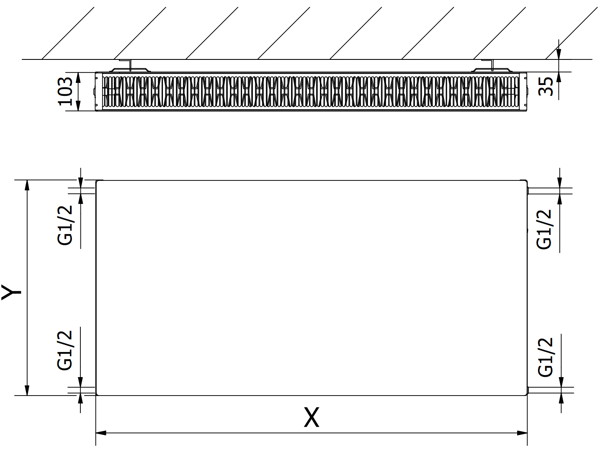 Mexen CF22 Flat pladeradiator 300 x 1300 mm, sideforbindelse, 1171 W, hvid - W422F-030-130-00