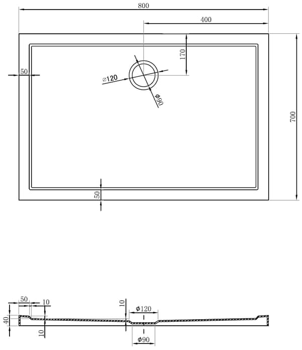 Mexen Flow rektangulær slim brusebund 80 x 70 cm, sort mat - 46R707080