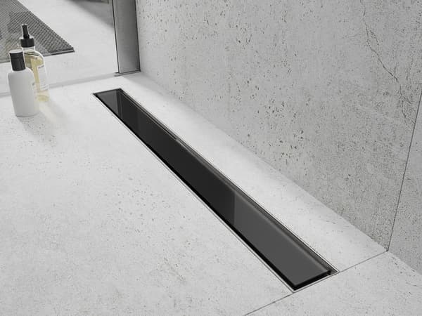 Mexen Flat MGB skjuler til lineær afløb 90 cm, sort glas - 1026090