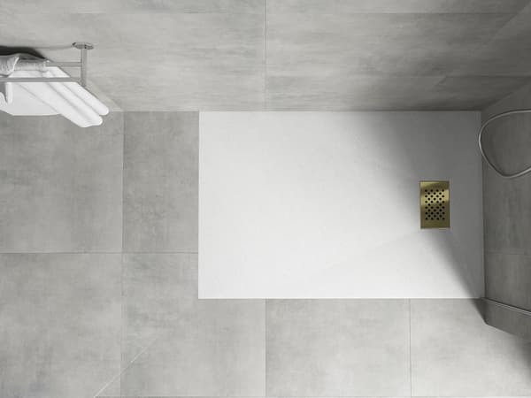 Mexen Hugo rektangulär SMC-duschkar 130 x 70 cm, vit, guldlock - 42107013-G
