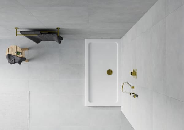 Mexen Flat rektangulär duschkar slim 140 x 70 cm, vit, guldavlopp - 40107014G