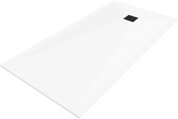 Mexen Stone+ rektangulær kompositbruserbakke 180 x 80 cm, hvid, sort dæksel - 44108018-B