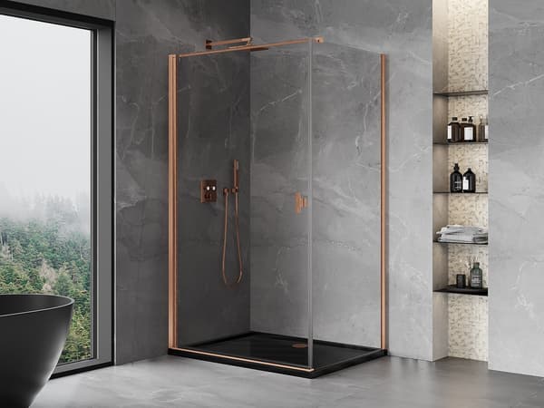 Mexen Mist-B vikdusch 80 x 100 cm, transparent, borstad koppar - 8A2T-080-100-65-00