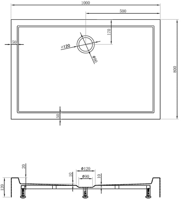 Mexen Flow+ rektangulär duschkar 100 x 80 cm, vit blank - 46R108010H