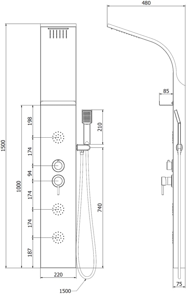 Mexen Borg brusepanel, krom - 7615-03-00