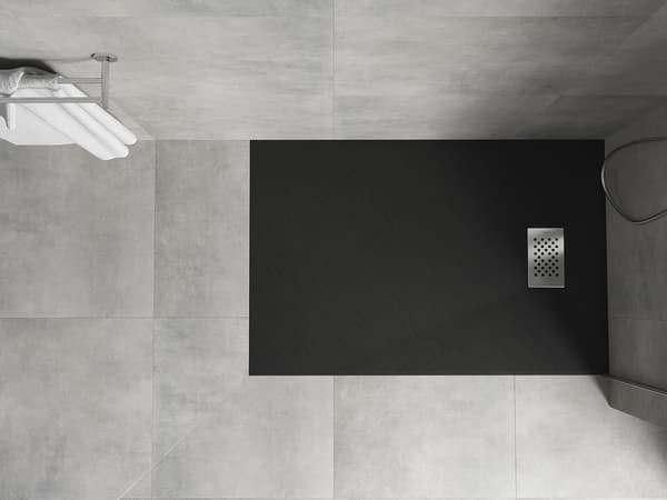 Mexen Hugo rektangulær SMC-bruserbakke 80 x 70 cm, sort, inox-dæksel - 42707080-X