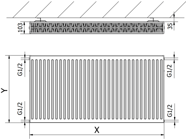 Mexen C22 pladeradiator 600 x 800 mm, sideforbindelse, 1322 W, sort - W422-060-080-70