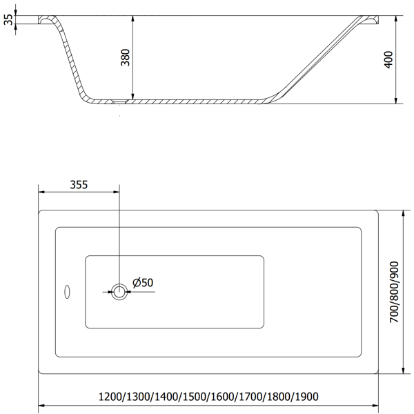 Mexen Cubik rektangulär badkar 130 x 70 cm med panel, vit - 55031307000X