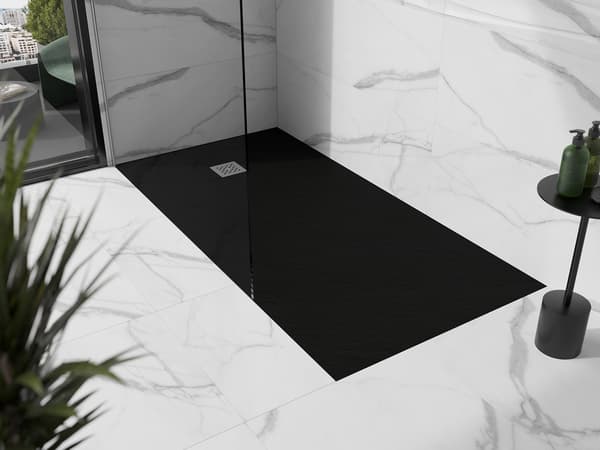 Mexen Stone+ rektangulær kompositbrusebund 160 x 70 cm, sort - 44707016