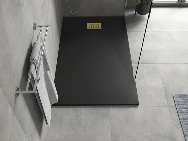 Mexen Hugo rektangulær brusebund SMC 140 x 70 cm, sort, gulddæksel - 42707014-G