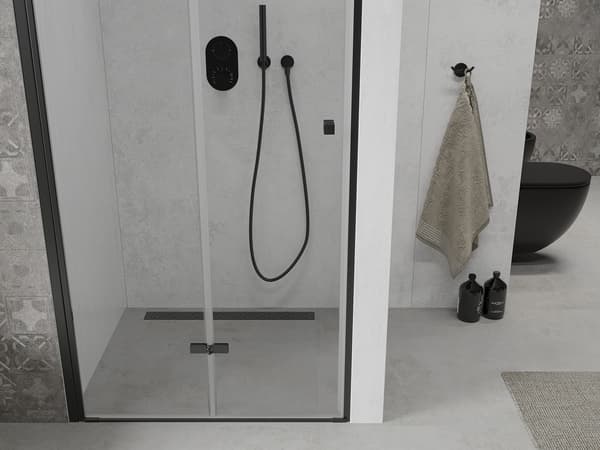 Mexen Lima folded brusedør 80 cm, transparent, sort - 856-080-000-70-00