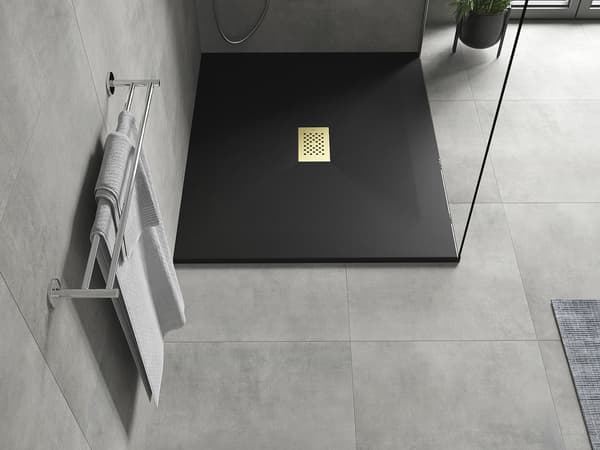 Mexen Hugo rektangulær brusekar SMC 130 x 100 cm, sort, guld dæksel - 42701013-G