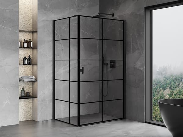 Mexen Mist-B hængslede brusekabine højre 80 x 120 cm, sort gitter, sort - 8A2T-080-120-70-77-P