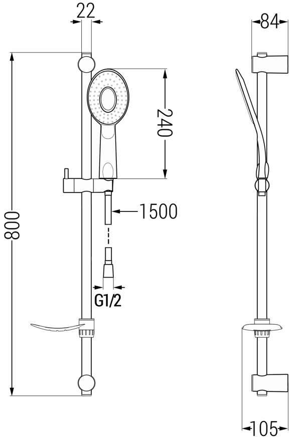 Mexen DF73 sort bruserstang med glidesystem - 785734582-70