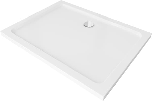 Mexen Flat rektangulär duschkar slim 140 x 80 cm, vit, krom sifon - 40108014