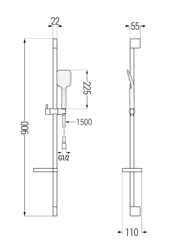 Mexen Zero DS62 suihkusarja, musta - 71104DS62-70