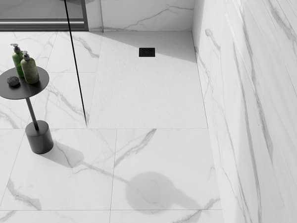 Mexen Stone+ rektangulær kompositbruserbakke 90 x 70 cm, hvid, sort dækplade - 44107090-B