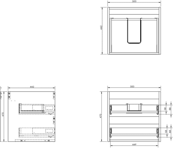 Mexen Box-A korpus til underskab 50 cm, 2 skuffer, sort mat - 91AX0-0500-470-2-71