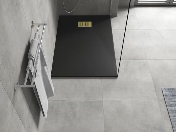 Mexen Hugo rektangulær bruserbakke SMC 100 x 90 cm, sort, guld dækplade - 42709010-G