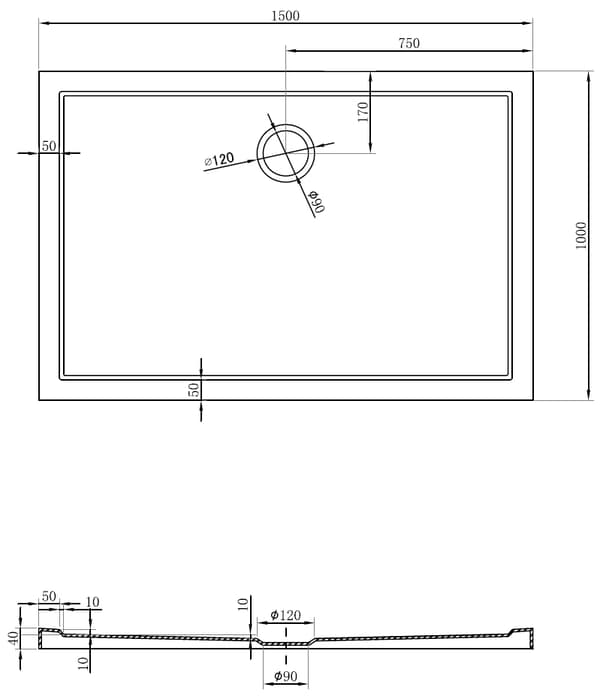 Mexen Flow rektangulär slim duschkar 150 x 100 cm, vit glans - 46R101015