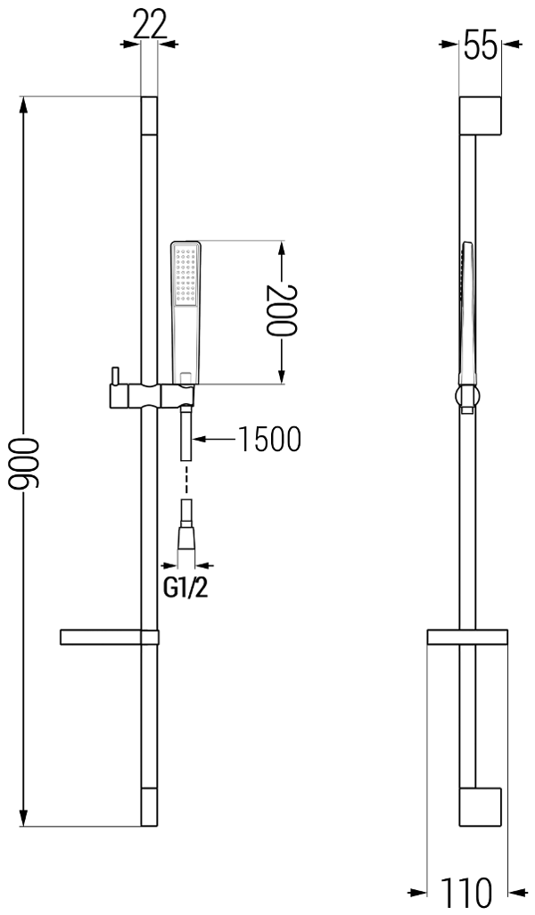Mexen DS72 justerbart brusesæt, sort - 785724583-70
