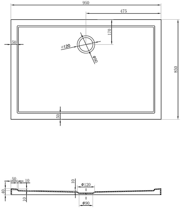 Mexen Flow rektangulær slim brusebakke 95 x 85 cm, sort mat - 46R708595