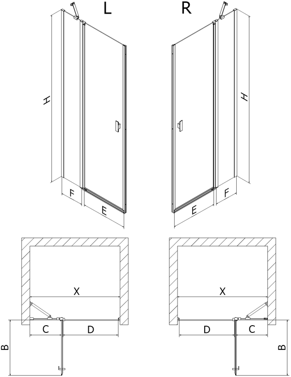 Mexen Mist dør til bruser 70 cm, transparent, sort - 8A4-070-000-70-00