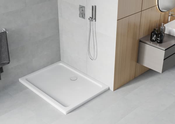 Mexen Flat rektangulär slim duschkar 100 x 90 cm, vit, kromavlopp - 40109010