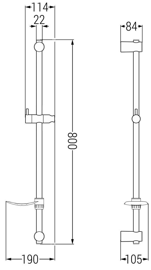 Mexen DF bruserstang med sæbeskål 80 cm, sort - 79382-70