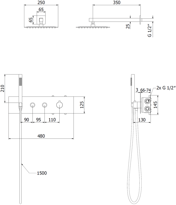 Mexen Azul sortiment af indbygget brusesystem, sort - 7629-03-70