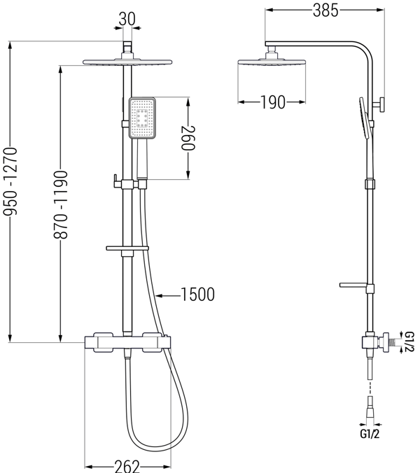 Mexen CQ54 overfladebruser med regnbruser og termostatbatteri, sort/krom - 772505495-71