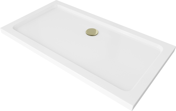 Mexen Flat rektangulär slim duschkar 120 x 70 cm, vit, guld siphon - 40107012G