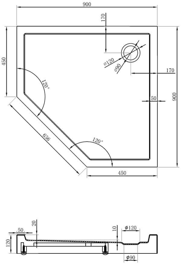 Mexen Flow+ pentaduschkar 90 x 90 cm, vit glans - 46P109090H