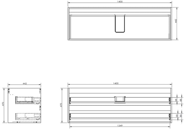 Mexen Box-A skabunderskabskorpus 140 cm, 2 skuffer, sort højglans - 91AX0-1400-470-2-70