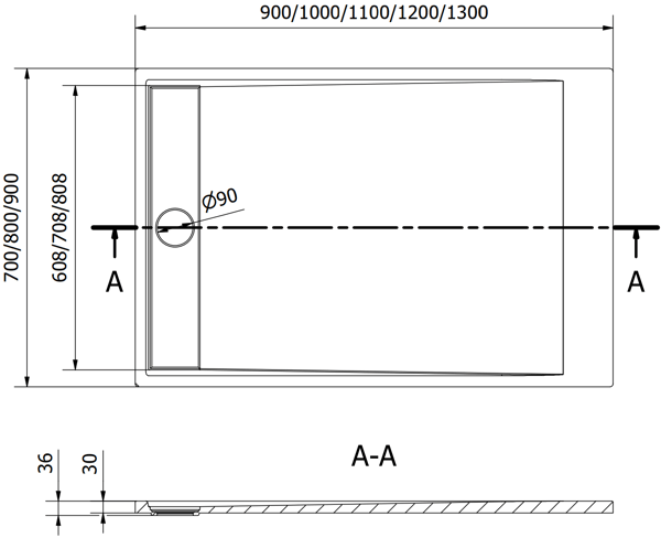 Mexen Amon rektangulær bruser SMC 90 x 80 cm, hvid - 4F108090