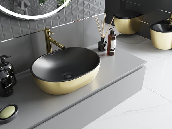 Mexen Viki bordpladevask 48 x 35 cm, sort mat/guld - 21054876