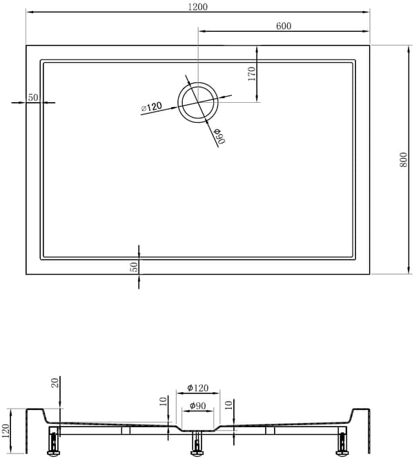 Mexen Flow+ rektangulär duschkar 120 x 80 cm, vit glans - 46R108012H