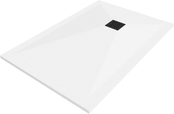 Mexen Stone+ rektangulær komposit bruserunderlag 100 x 90 cm, hvid, sort dæksel - 44109010-B