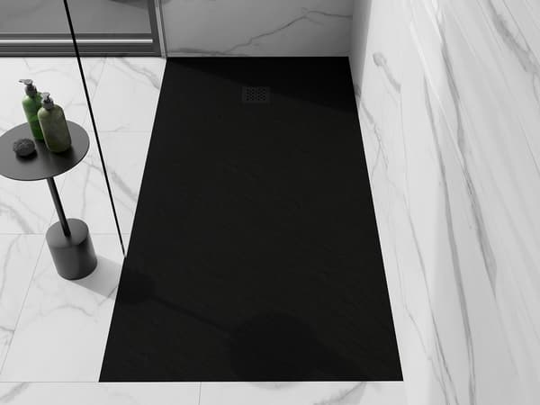 Mexen Stone+ rektangulær kompositbruserbakke 160 x 100 cm, sort, sort dækplade - 44701016-B