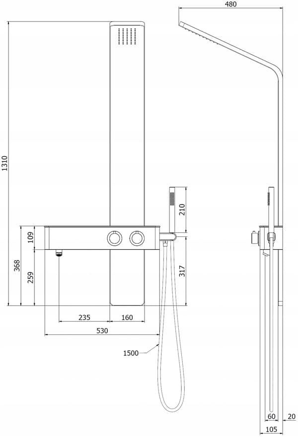 Mexen Sund duschpanel, svart - 7620-02-70