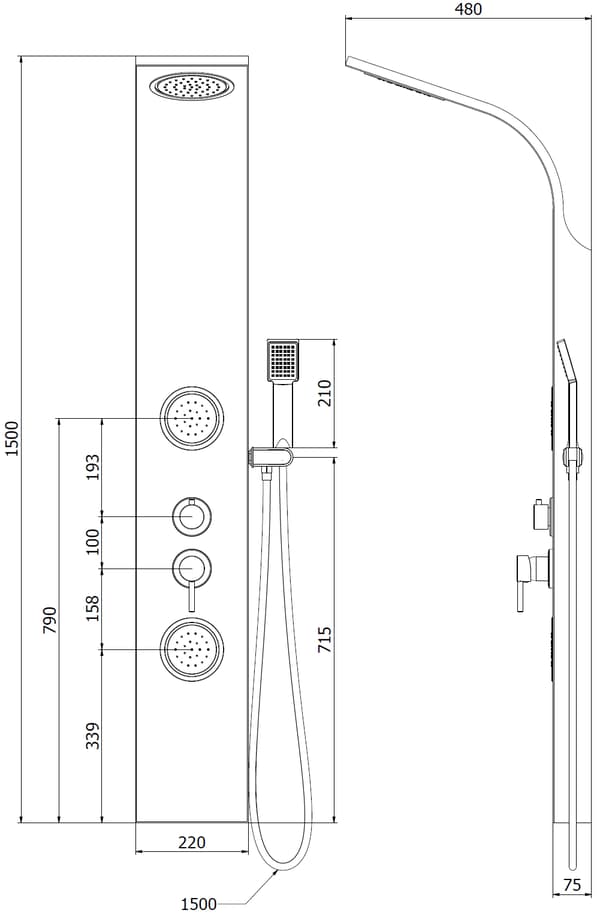 Mexen Gros brusepanel, krom - 7619-03-00