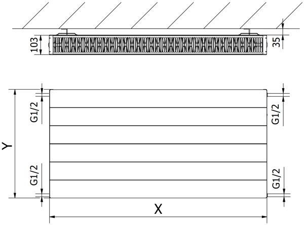 Mexen CL22 Flad radiator 600 x 2000 mm, sideforbindelse, 3165 W, sort - W422L-060-200-70