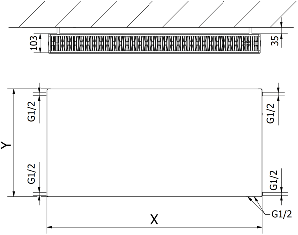 Mexen CVF22 Flat pladeradiator 600 x 1500 mm, bundforbindelse, 2374 W, sort - W622F-060-150-70