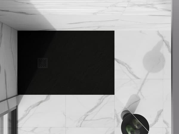 Mexen Stone+ rektangulær kompositbruserbakke 140 x 80 cm, sort, sort dæksel - 44708014-B