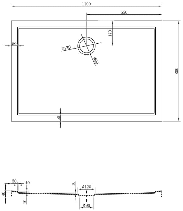 Mexen Flow rektangulær lavprofil brusebund 110 x 80 cm, sort mat - 46R708011