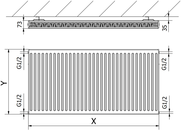 Mexen C21 plade radiator 400 x 800 mm, sideforbindelse, 741 W, sort - W421-040-080-70