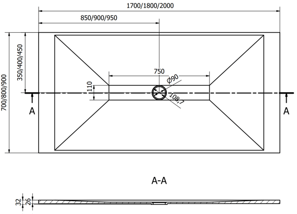 Mexen Toro rektangulær brusebund SMC 200 x 80 cm, sort - 43708020